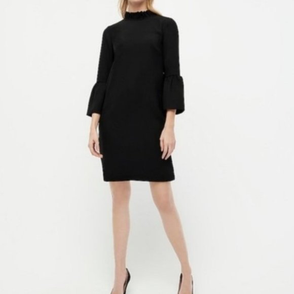J. Crew Dresses & Skirts - J. Crew Black Bell Sleeve Ruffle Neck Midi Shift Dress Size 00